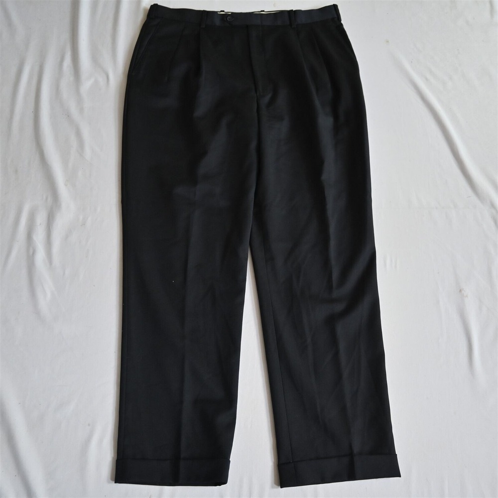 Di Milano 38x32 Black Superfine‎ 100% Wool Winston Pleated Cuffed Dress Pants